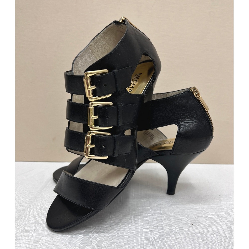 Michael Kors Sandals Women 7M Black Excellent Buckle Gladiator Kitten Heel
